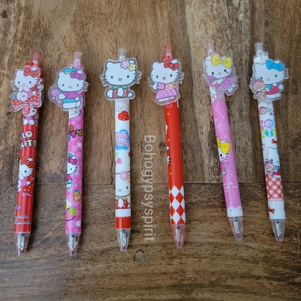 Set of 6 - Sanrio Hello Kitty Kawaii Acrylic Charm Ballpoint Pens